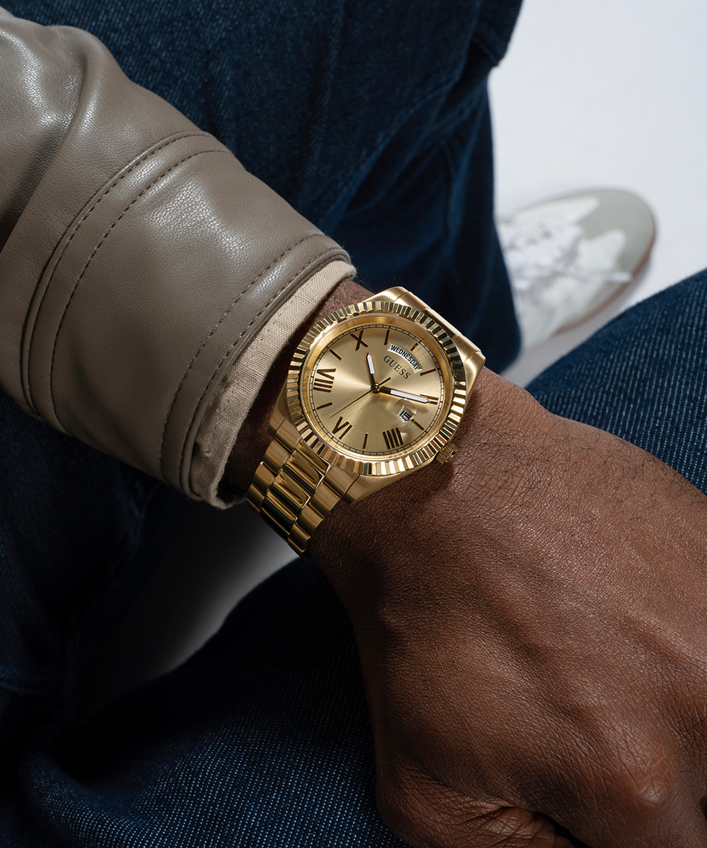GUESS Mens Gold Tone Day/Date Watch