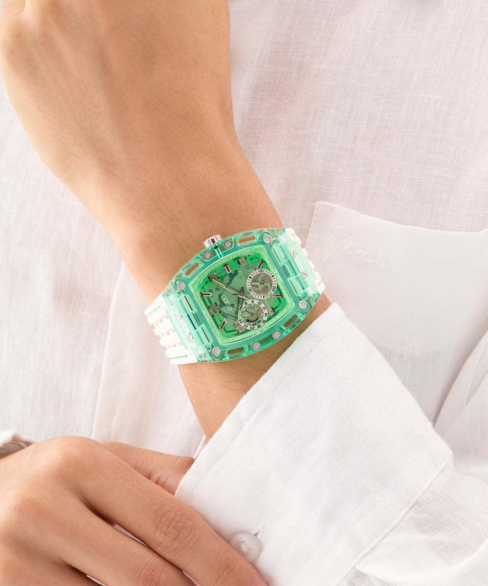 GUESS Mens White Green Multi-function Watch