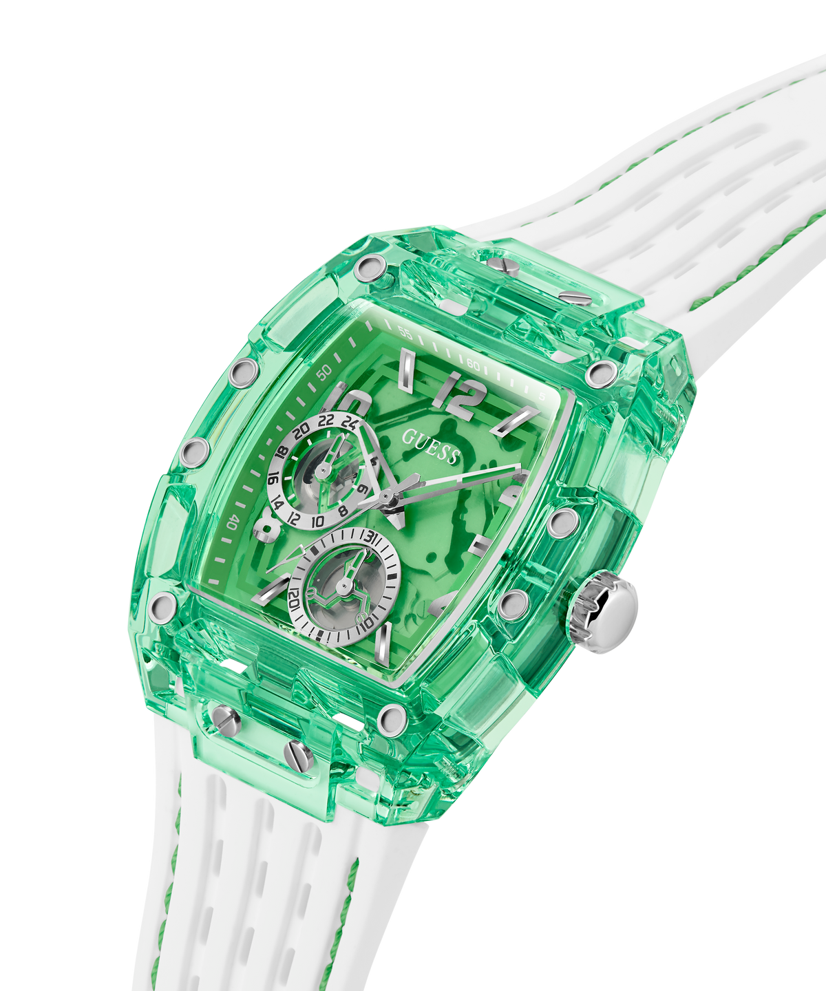 GUESS Mens White Green Multi-function Watch