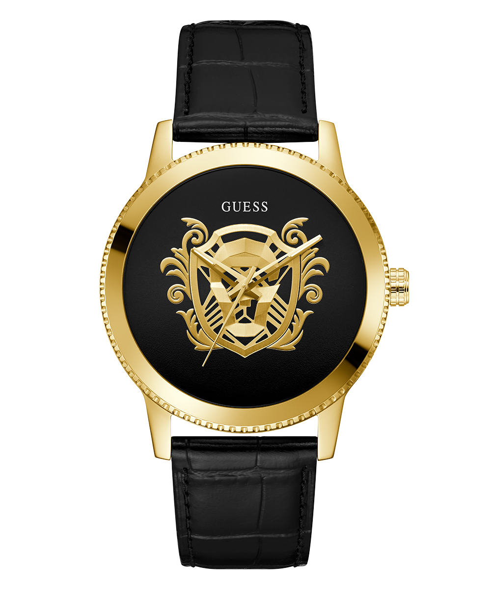 GUESS Mens Black Gold Tone Analog Watch