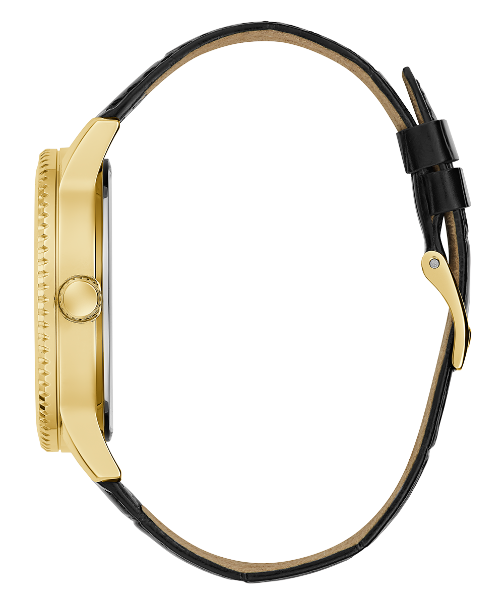 GUESS Mens Black Gold Tone Analog Watch