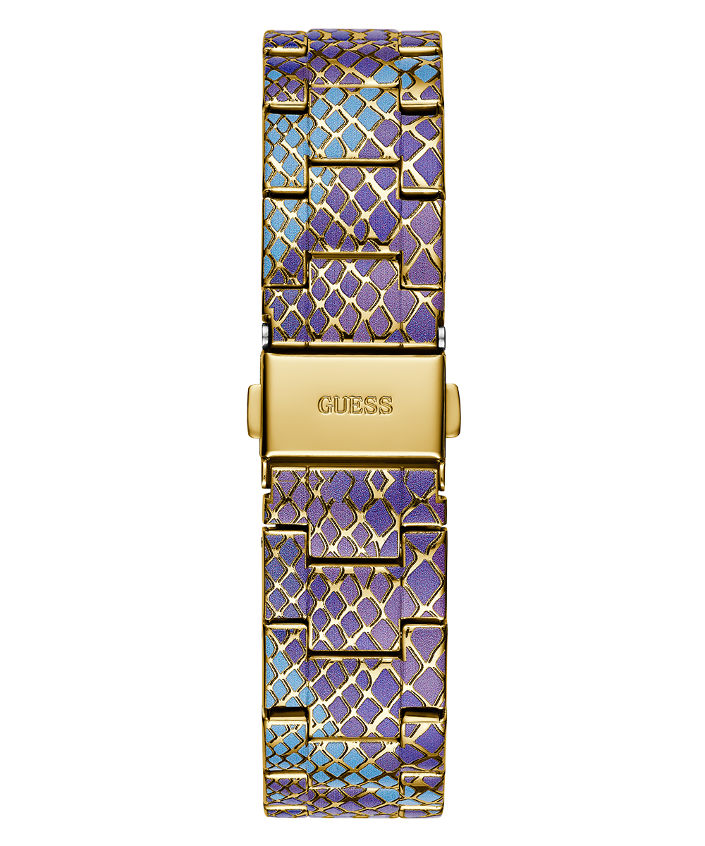 GUESS Ladies Blue Purple Gold Tone Multi-function Watch
