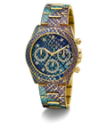 GUESS Ladies Blue Purple Gold Tone Multi-function Watch
