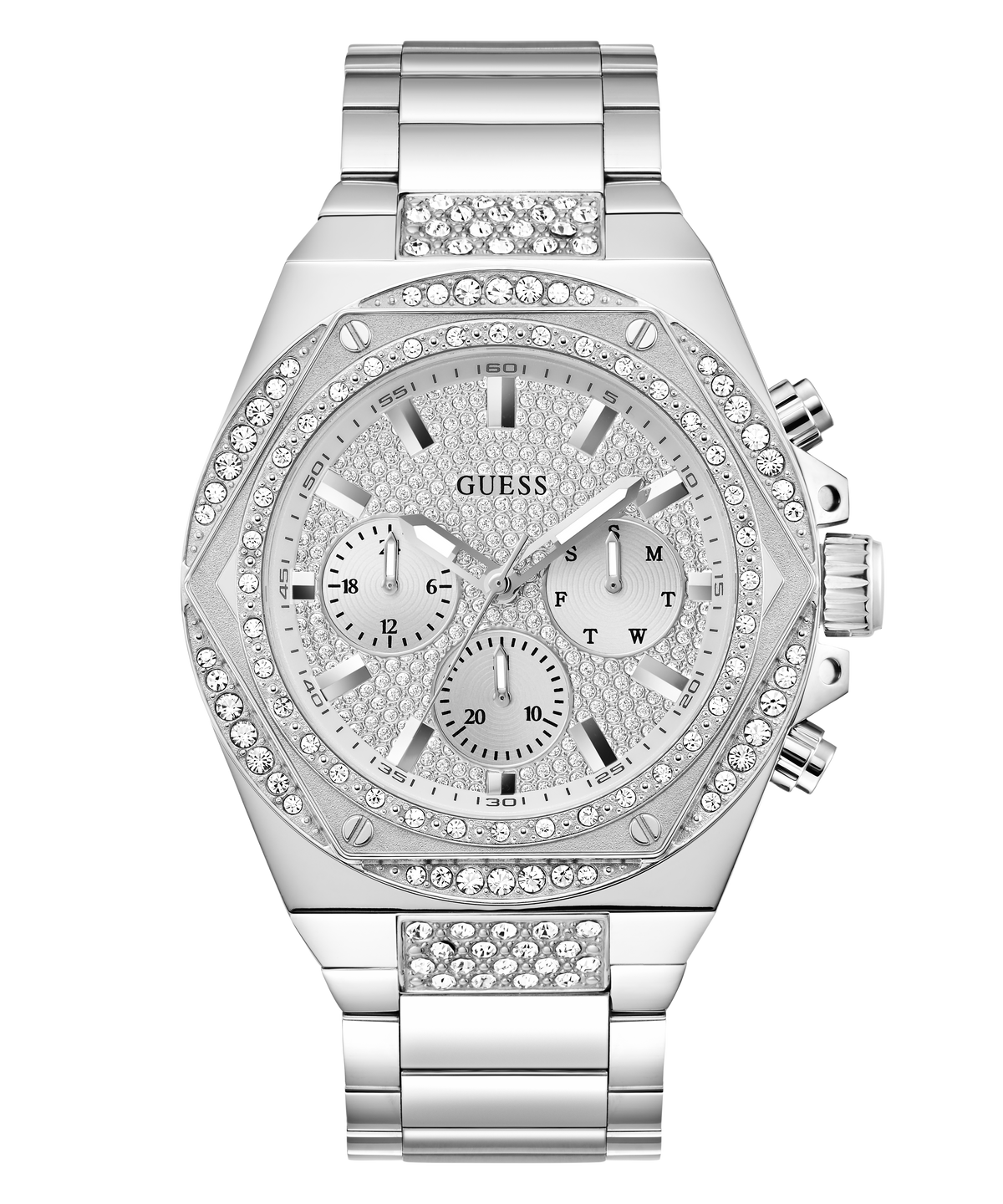 GUESS Mens Silver Tone Multi-function Watch
