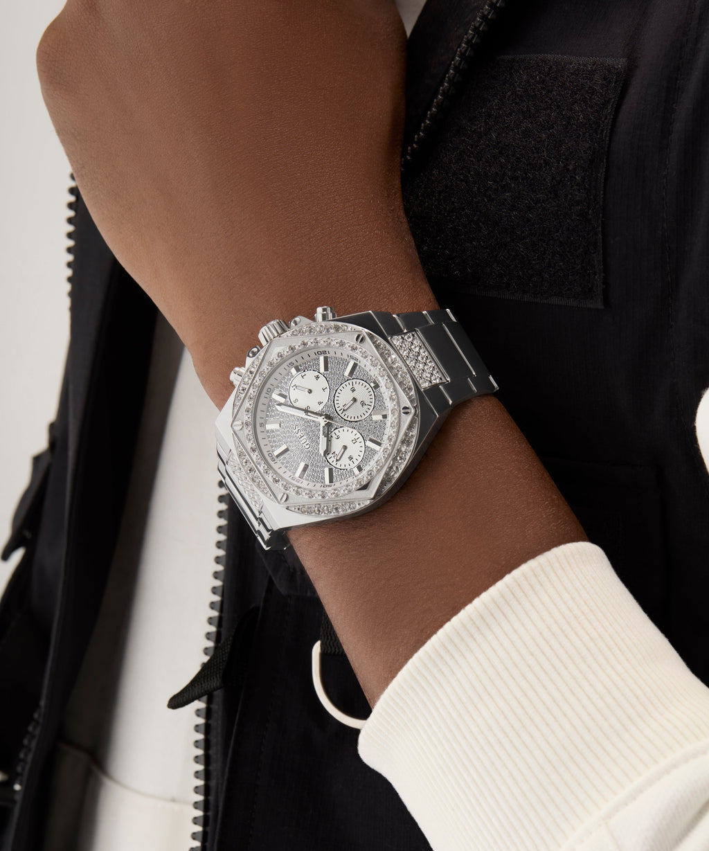 GUESS Mens Silver Tone Multi-function Watch