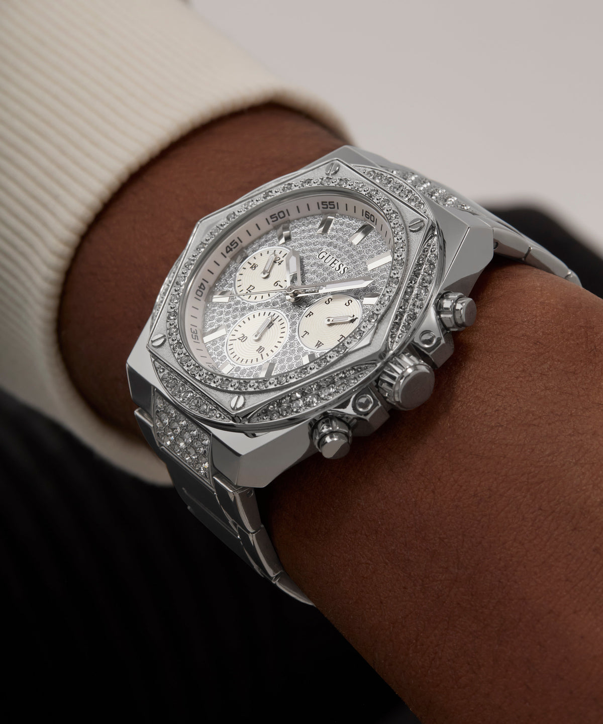 GUESS Mens Silver Tone Multi-function Watch