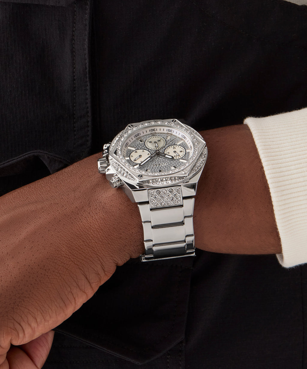 GUESS Mens Silver Tone Multi-function Watch