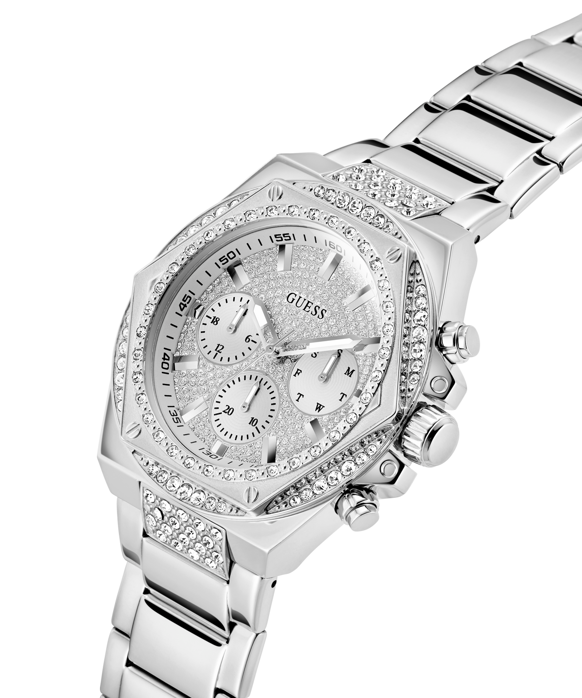 GUESS Mens Silver Tone Multi-function Watch