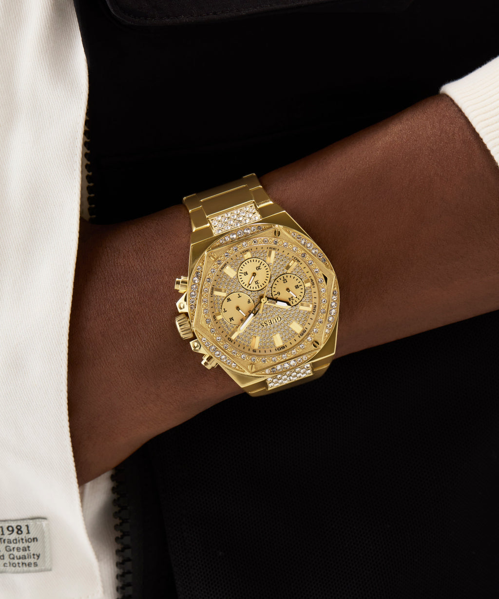 GUESS Mens Gold Tone Multi-function Watch