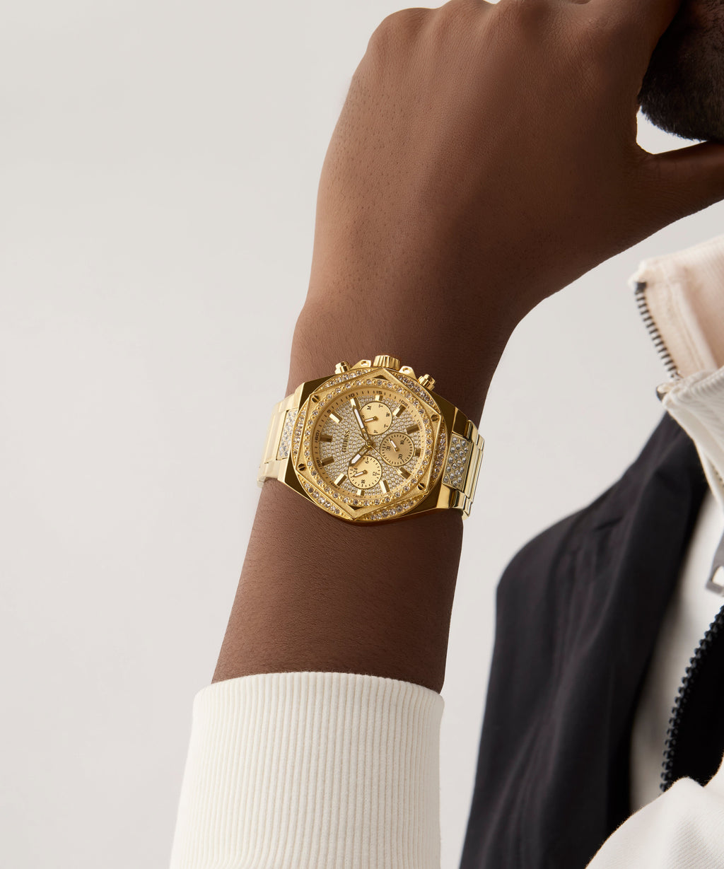 GUESS Mens Gold Tone Multi-function Watch