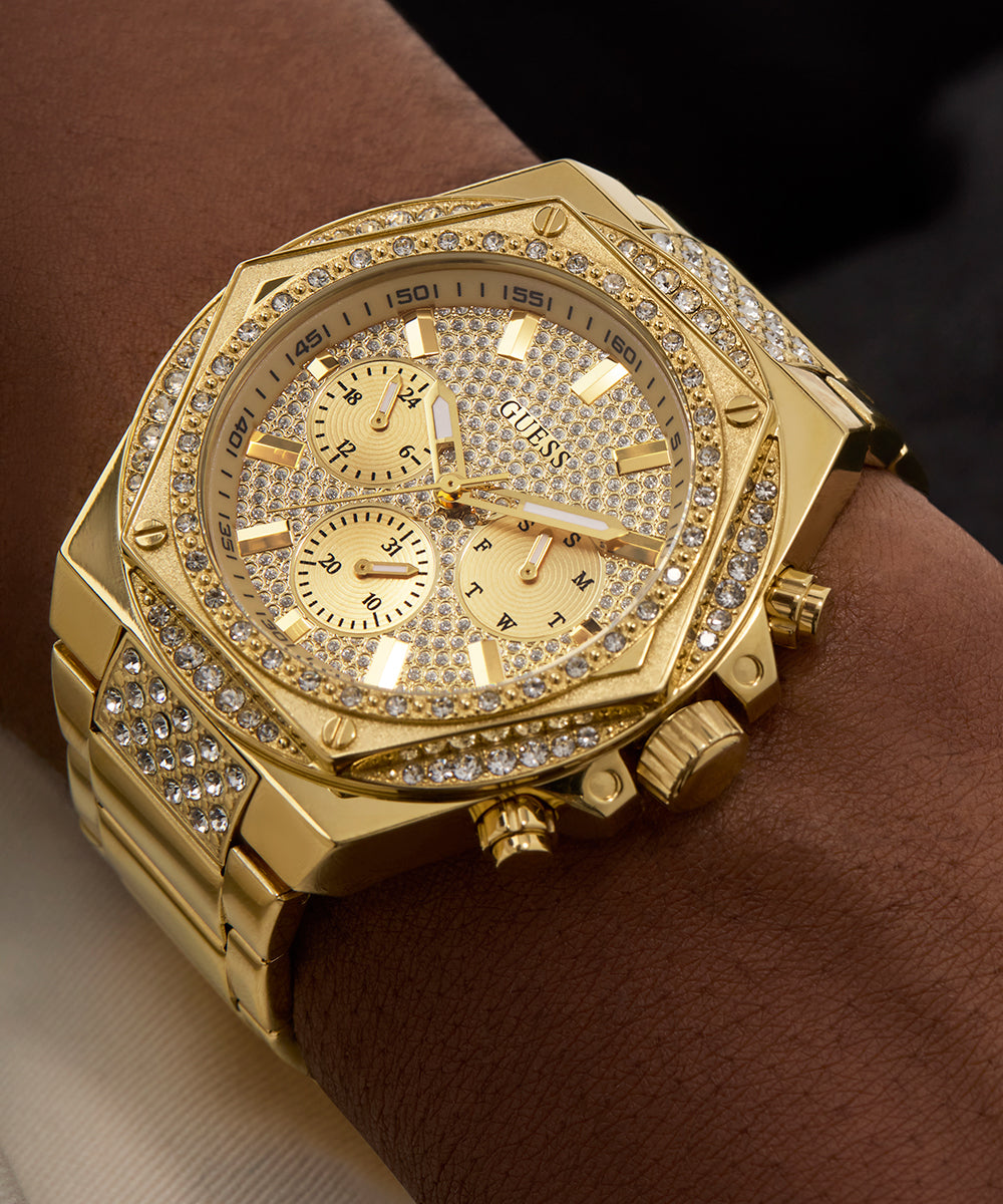 GUESS Mens Gold Tone Multi-function Watch