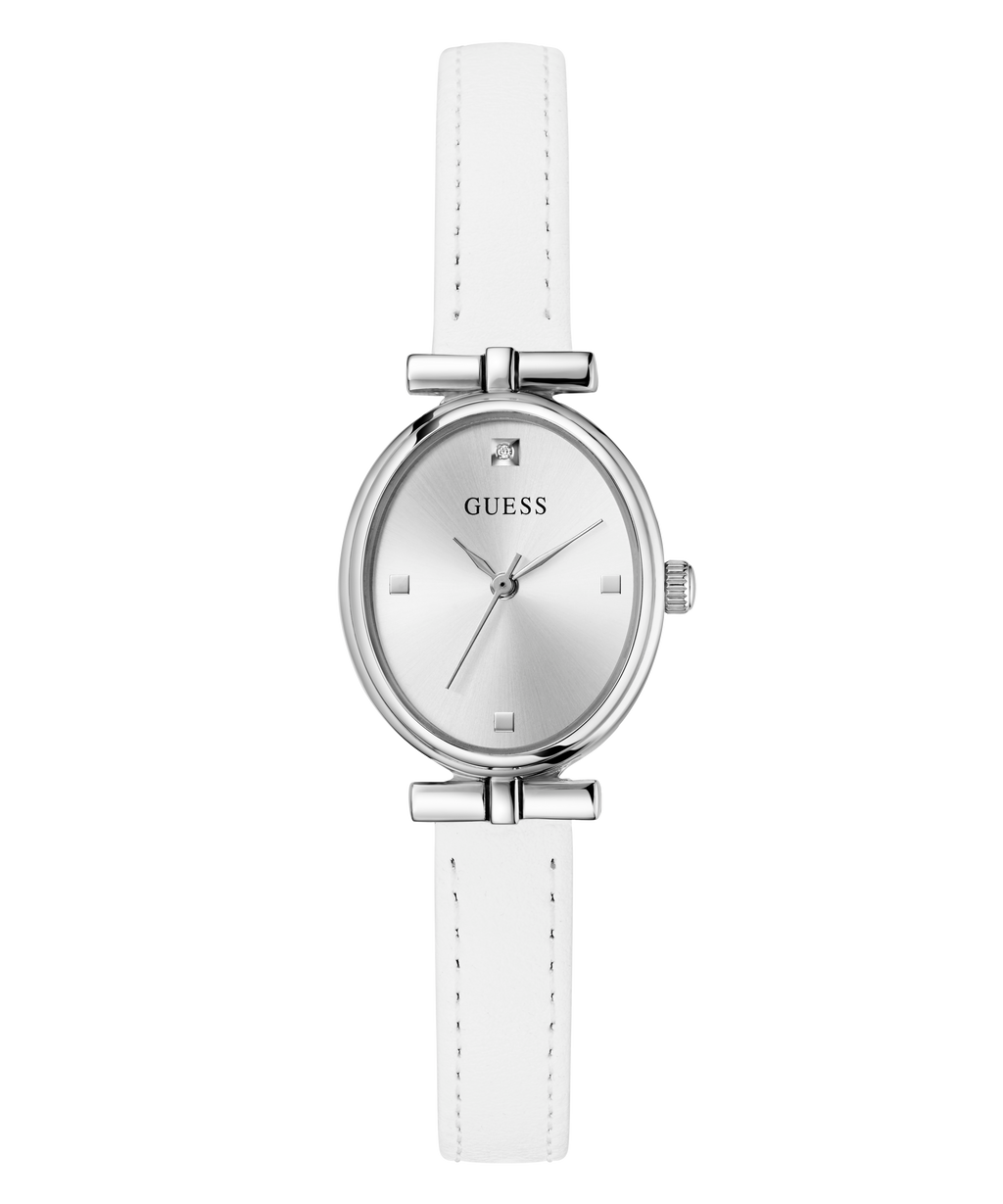 GUESS Womens White Silver Tone Analog Watch