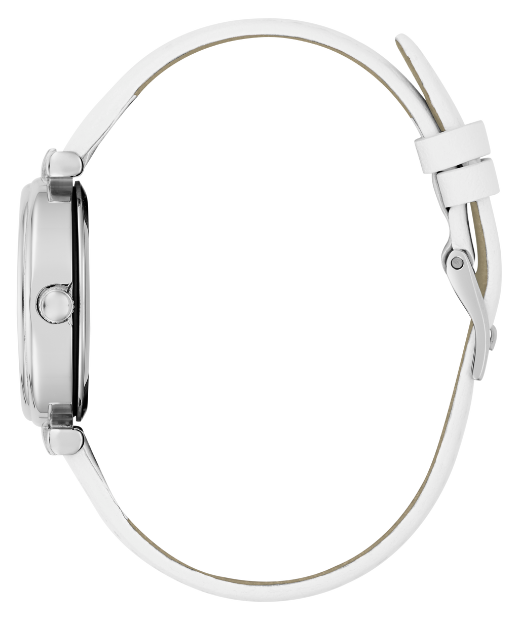 GUESS Womens White Silver Tone Analog Watch