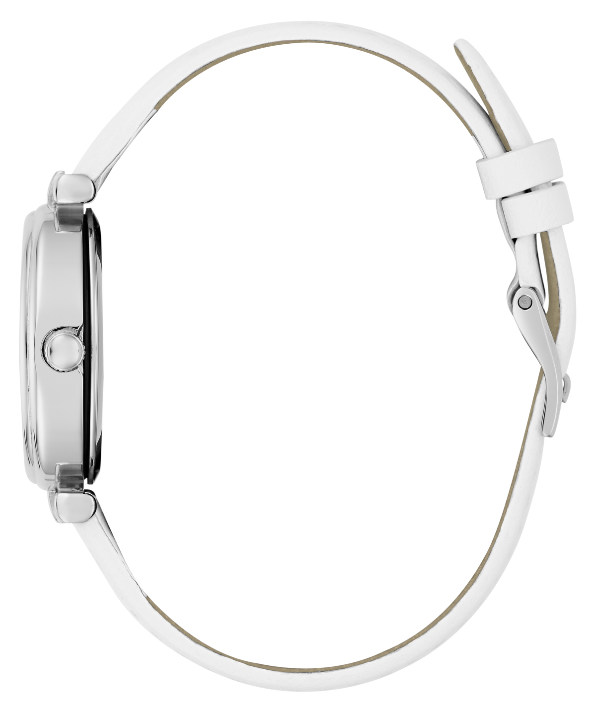 GUESS Womens White Silver Tone Analog Watch