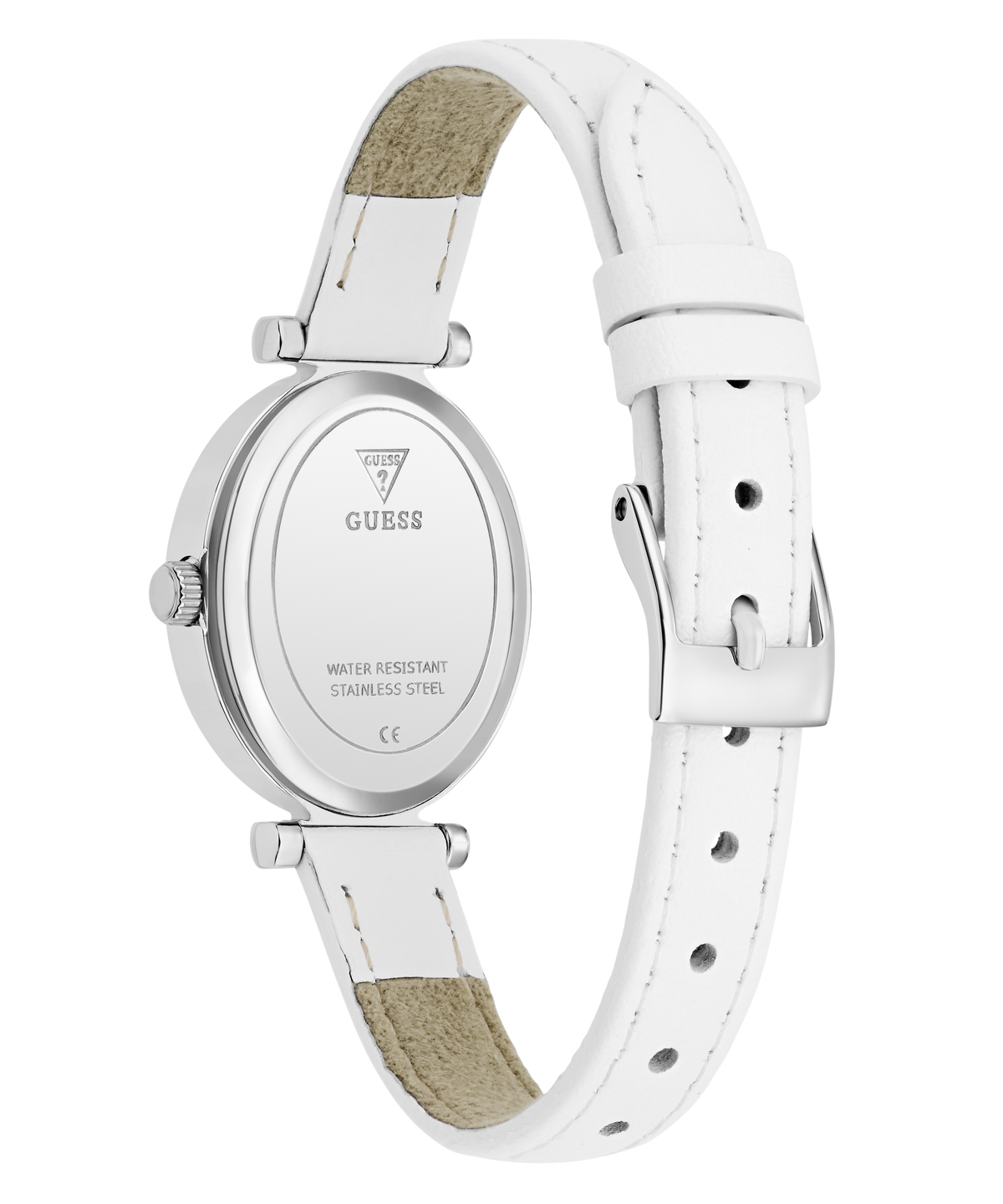 GUESS Womens White Silver Tone Analog Watch