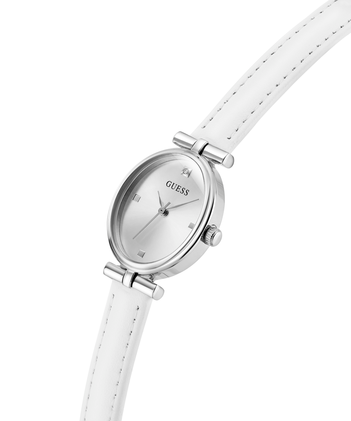 GUESS Womens White Silver Tone Analog Watch