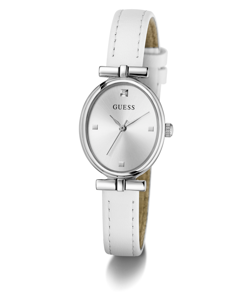 GUESS Womens White Silver Tone Analog Watch