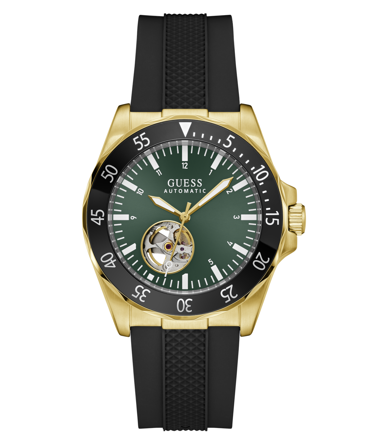 GUESS Mens Black Gold Tone Automatic Watch