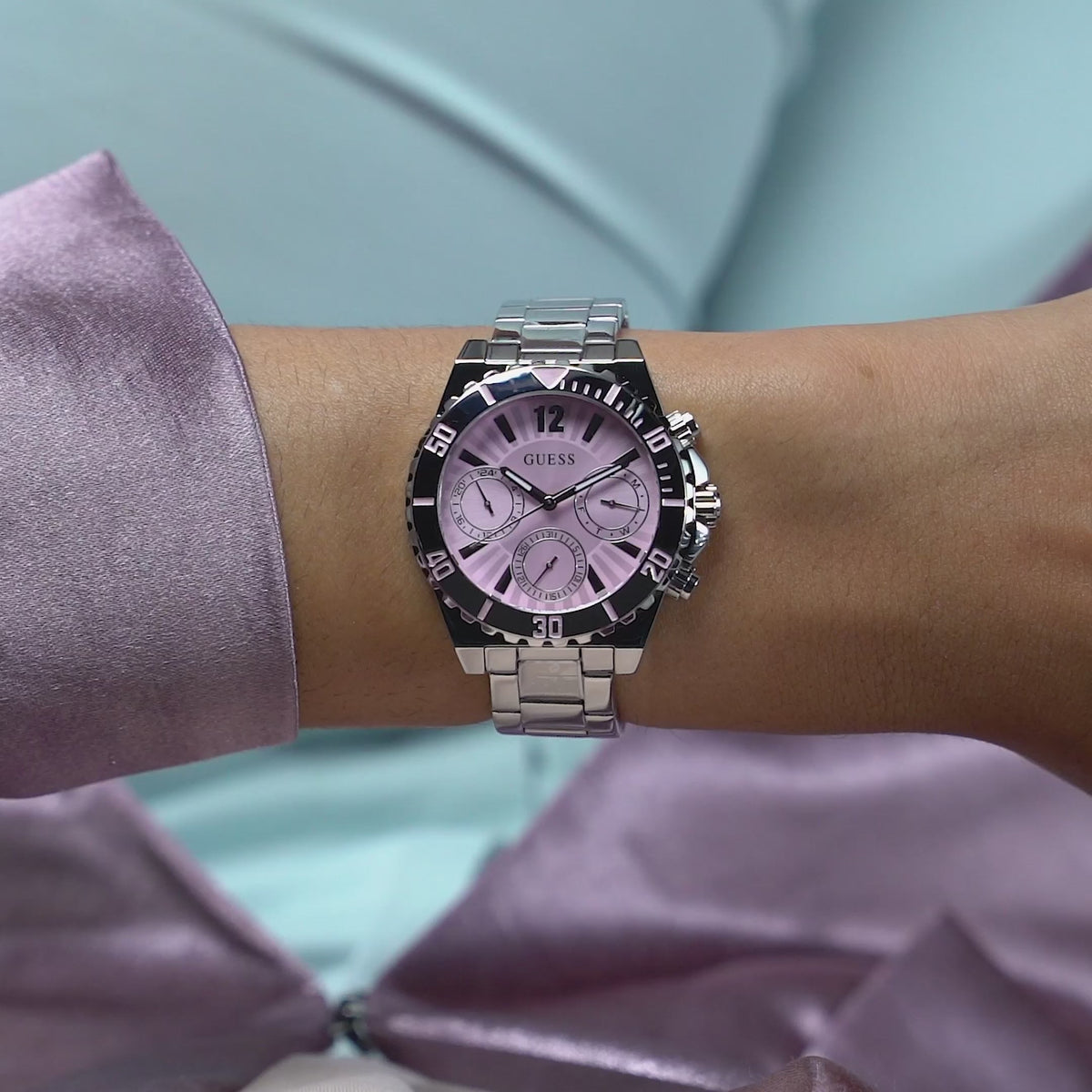GUESS Ladies Silver Tone Multi-function Watch