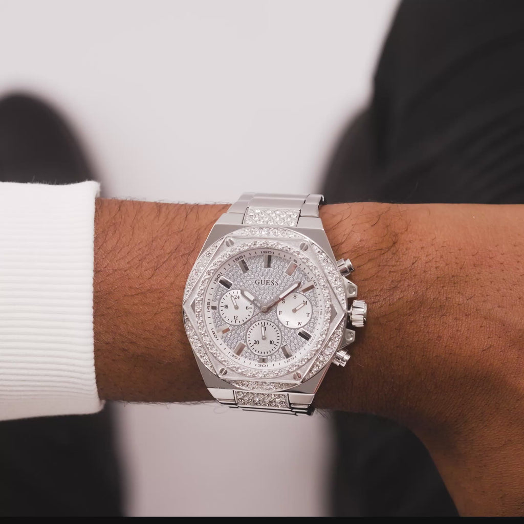 GUESS Mens Silver Tone Multi-function Watch