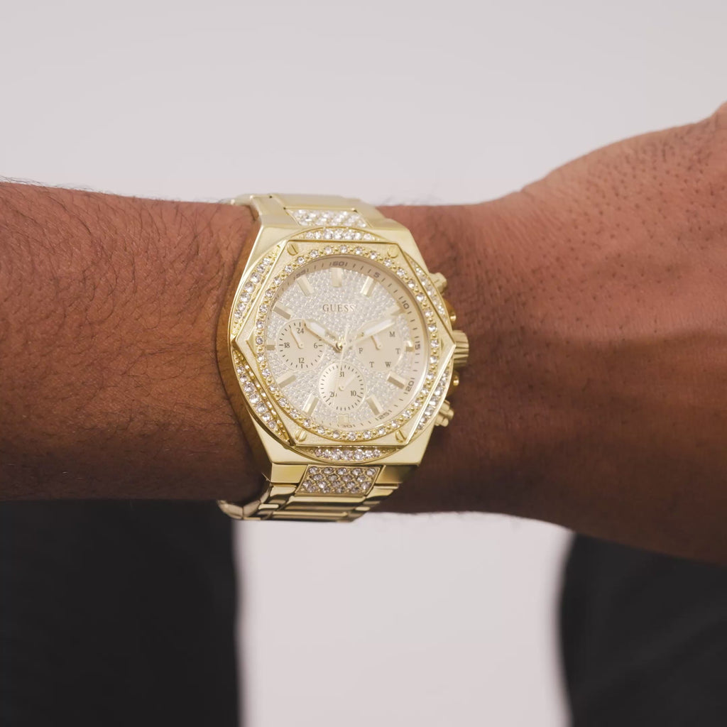 GUESS Mens Gold Tone Multi-function Watch
