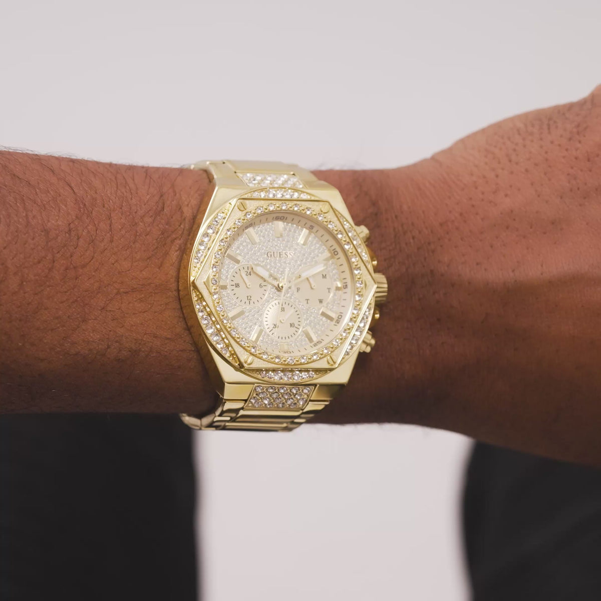 GUESS Mens Gold Tone Multi-function Watch